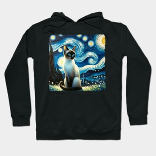 Siamese Starry Night Inspired - Artistic Cat Hoodie